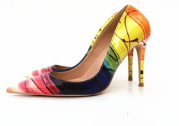 Euramerican New Yellow Striped Lacquer High Heel Chaussures Fashionable Sexy Pointy Head Single Shoe Casual Shoe Taille 33456735055