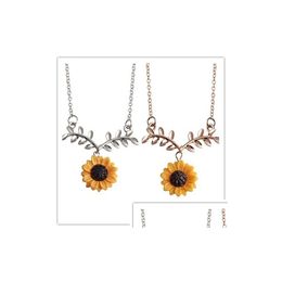 Collier de tournesol euraméricain, pendentif en forme de feuille et de fleur, en alliage pour femmes, joli cadeau d'anniversaire, livraison directe, Dhbka