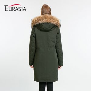 Eurasia New Full Solid Women's Mid-long Winter Jacket Stand Collar Hood Design Oversize Real fur Thick Coat Parka Y170027 201225