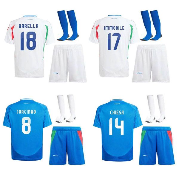 Euro 2024 Italia Jerseys de fútbol Italia Verratti Chiesa Maglie Kits Kit Set Calcets Barella Bonucci Concepto especial de entrenamiento previo de entrenamiento UNIFORMA Camina de fútbol