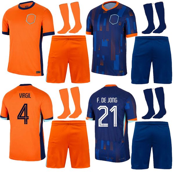 2024 Países Bajos Memphis Soccer Jersey Holanda Jong Virgil Dumfries Bergvijn Camisa Klaassen Blind de Ligt Men Kit Kit Kit 2025 Camisa de fútbol holandés Uniforme