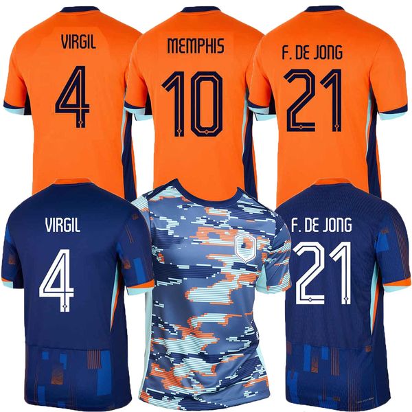 2024 Holanda Memphis Soccer Jersey Holanda Jong Virgil Dumfries Bergvijn Klaassen Blind de Ligt Men Kids Kit 2025 Camisa de fútbol de entrenamiento de prepacios holandés