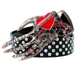 Cinturón de garra de roca con remaches de cabeza grande punk euroamericano, cinturones de calavera no convencionales con personalidad versátil para hombres y mujeres a la moda