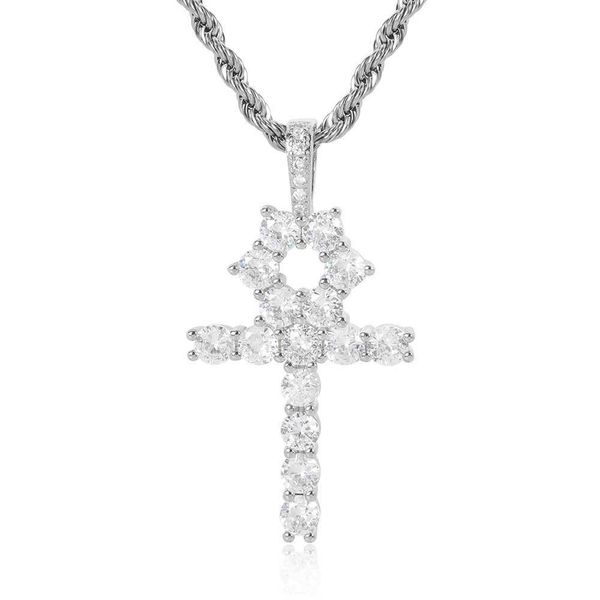 Tendance euro-américaine Zircon grand Anka Cross Hip Hop Pendentif micro clouté avec balle de tennis en diamant Ankh Key hiphop collier pour hommes