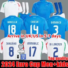 Euro Cup 2024 Italia Versión del jugador de las camisetas de fútbol maglie da calcio totti verratti chiesa italia 24 25 camisas de fútbol set kit kit kit de niños uniformes kit