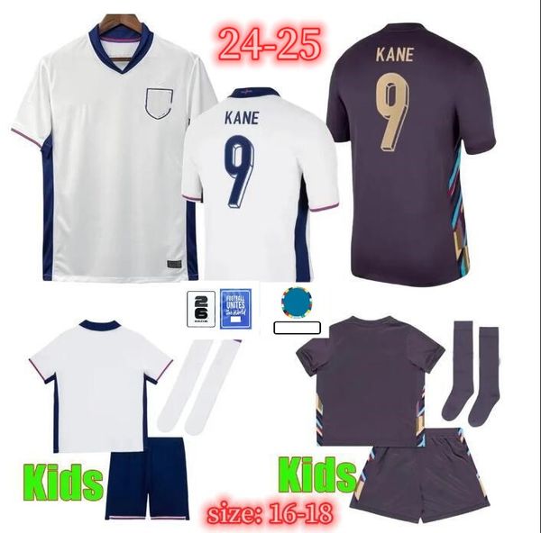 2024 Euro Copa Inglaterra Equipo Nacional Jerseys de fútbol arroz saka foden Rashford Sterling Stones Grealish Kane24 25 Fans Jugador Camisa de fútbol Niños