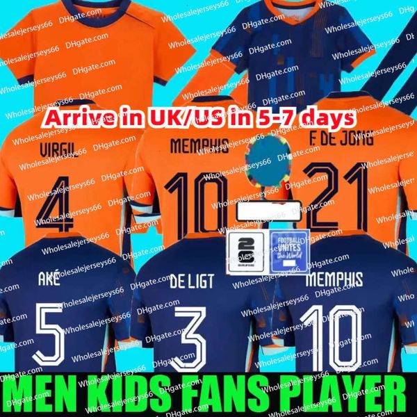 Euro Pays-Bas Memphiss Coupe d'Europe 23 24 Holland Club Jersey Jong Virgil Dumfries Bergvijn 2024 Klaassen Blind de Ligt Men Kid Kit Football Shirt