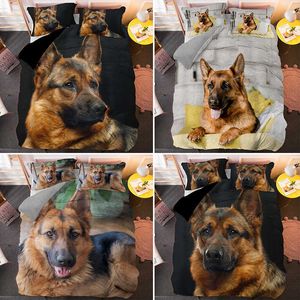 Euro Size Pet Dog Bedding Set Duitse Shepherd Animal Dekbedovertrek 2/3 Stks Beddengoed Kussensloop Quilt Trooster Covers 210615