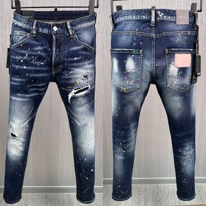 Jean blanchi Style européen pour homme, braguette à boutons, jambe fine peinte, PLEIN BEAR