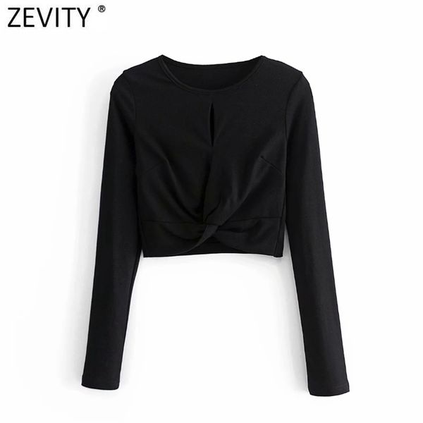 Blusa de punto corta negra con diseño calado de calle alta para mujer de Euro, camisa anudada con dobladillo elegante para mujer, Blusas delgadas, Tops LS9056 210420