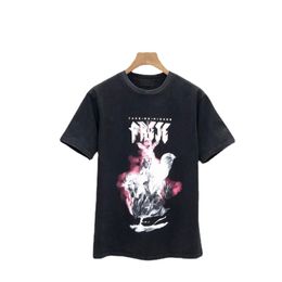 Europe 24ss Hommes Fly Horse Flamme Imprimer Lavé Vintage Tee Femmes Skateboard À Manches Courtes Designer T-shirt 1228