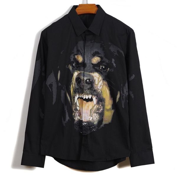 Europa AMA 2019 Nuevo estilo Hombres 3D Rottweiler Head Dog Head Camiseta de manga larga Camiseta negra casual 5058932