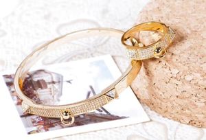 Europe America Classic Brand Bijoux Ensembles Lady Brass Paramètres Diamond Double Rivet H Lettre 18K Bracelets de fiançailles en or Ring 3 C9154071