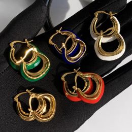 Boucles d'oreilles circulaires colorées en métal émaillé pour femmes, bijoux de styliste européen et américain, haute qualité, marque célèbre, tendance
