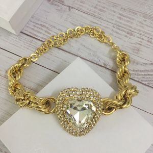 Europa Amerika overdreven gouden zilveren kristallen hart grote oorclip dikke gouden ketting ketting vrouwen luxe sieraden feest trend