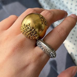 Europa Amerika Beroemde Designer Merk Overdreven Metalen Bal Goud Zilver Luxe Ring Charm Vrouw Sieraden Trend 240109