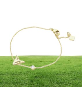 Europa America Fashion Jewelry Sets Lady Dames Goldcolor Metal V Initialen enkele diamant idylle ketting Bracelet oorbellen 2376771