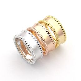 Bagues de fiançailles de mariage en laiton plaqué or 18 carats, mode européenne et américaine, perles à deux bords, Signature, 3 couleurs, taille 6-8259F