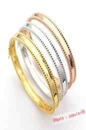 Europe America Style Fashion Lady Femmes Brass Gravure Gravure Signature Edge Bead Bangle Bracelet 3 Color1523204