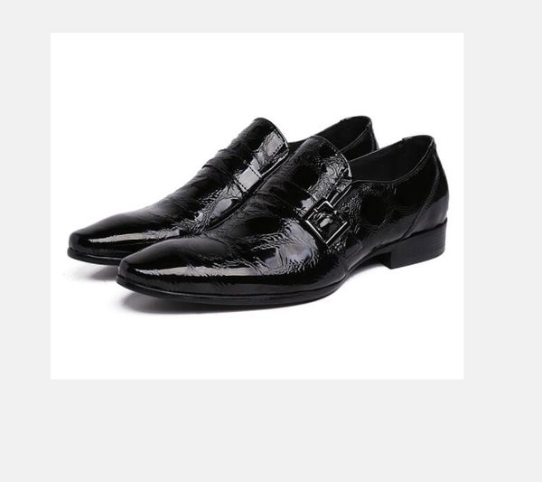 Europa América hombres zapatos de punta estrecha hechos a mano hebilla de moda Oxford para hombres zapatos de boda de fiesta de cuero genuino