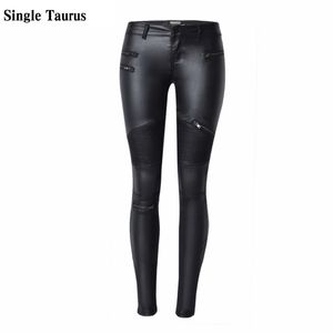 Europe Amérique Moto Birker PU Jean Fashion Zipper Taille basse Push Up Pantalon en cuir sexy Pantalon crayon maigre blanc Mujer 210809