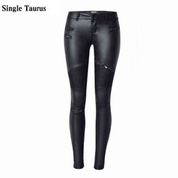 Europa amerika moto birker pu jeans vrouwen mode rits lage taille push up sexy lederen broek witte skinny potlood broek mujer 2111129