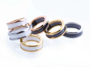 Europa amerika stijl ring mannen dame vrouwen roestvrij staal gegraveerde brief inserts zwart wit keramische twee-band 18K gouden liefhebbers smalle ringen