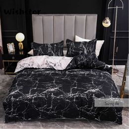 Europa American Black Bed Set Zwart Marmeren Patroon Bed Dekbedovertrek Koningin Afmeting met twee kussensloop Mannen Beddengoed Single Double 210706