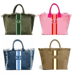 Europe American Style Trends Stripe Printing Ladys Tassel Handsbag Lettres personnalisables Canvas Tote Beach Bag Wedding Gift 240417