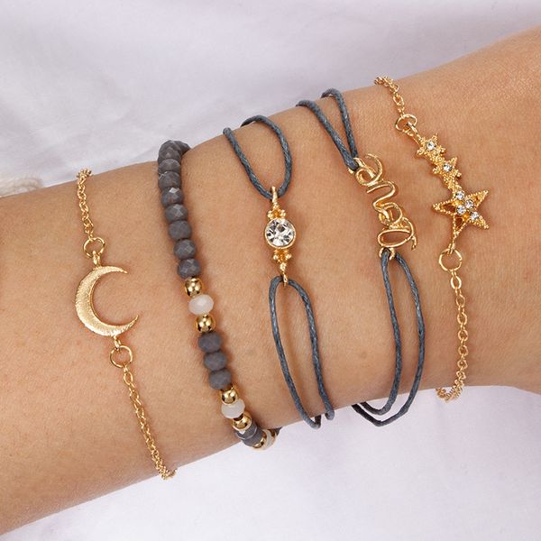 Europe et amérique transfrontaliers nouveaux accessoires mode Simple amour étoile à cinq branches lune combinaison Six pièces Bracelet