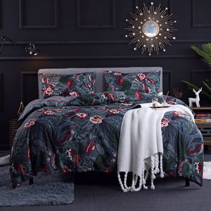 Europa y América Dark Flower Impresión Divet Juego de ropa de cama de tamaño reina King Set Twin Single Doble Beds Cubiertas de colch