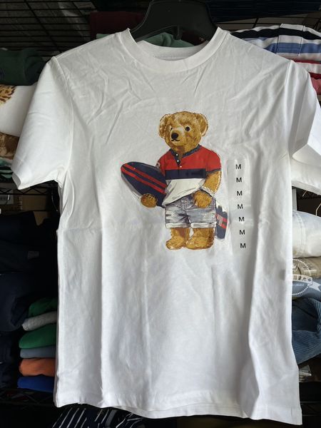 T-shirt de polos de surf pour hommes de la série Sports Europe et Amérique avec motif petit ours imprimé T-shirt à manches courtes en pur coton