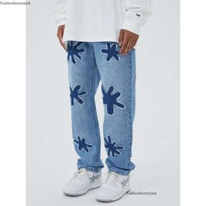 Europa y América Hip Hop China-chic Brand Jeans Paño de parche para hombres American Vintage Tubo recto desgastado Contraste de color versátil
