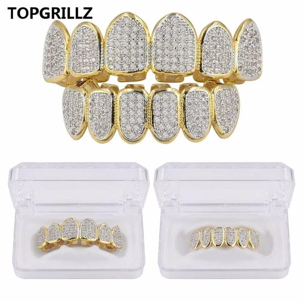 Europe et Amérique Hip Hop Glacé CZ Or Dents Grillz Caps Haut Bas Diamant Dents Grillzs Ensemble Hommes Femmes Grills232C