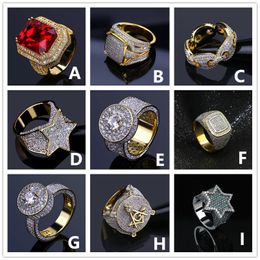 Gran oferta en Europa y América, anillos de circonia cúbica ostentosos de Color dorado de alta calidad para hombres, anillos de rapero de Hip Hop, joyería