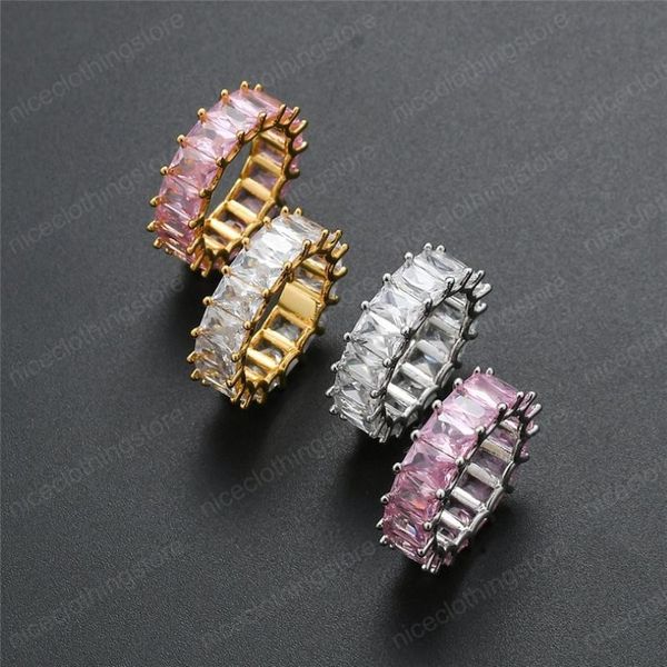 Europa y América Hotsale Ring Jewelry Gold Silver Color Freed Out Clear Pink Square Cubic Zircon Jewelry Rings 239B