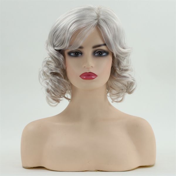 Europe et Amérique Perruque à cheveux humains pour femmes Silver White Glam Curl Wave Espagnol Grace vague Broite Curly Hair Wigs Dhl Free