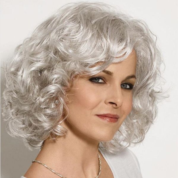Europe et Amérique Perruque à cheveux humains pour femmes Silver White Glam Curl Wave Espagnol Grace vague Broite Curly Hair Wigs