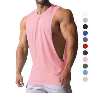 Europa en Amerika T-shirts voor heren Nieuwe zomer mannelijke brede schoudertanktop Effen sportzijde Grote split Losse mouwloze T-shirts