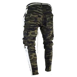 Jeans skinny multi-poches pour hommes, vêtements européens et américains, sangle latérale, Camouflage, Jeans301V