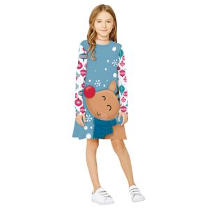 Europe et amérique nouveau dessin animé de noël impression numérique filles robe à manches longues mignon mode robe pour enfants