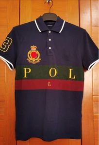 Europe et Amérique Polos chemise couleur unie lettre cou t-shirt hommes polos à manches courtes chemise broderie designer coton décontracté