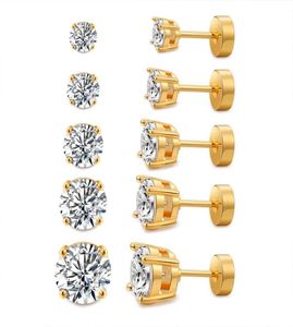 Europa en Amerika Schroef Oorbellen 18K Geel Vergulde Bling Ronde CZ Oorbellen Studs voor Mannen Woman2293534