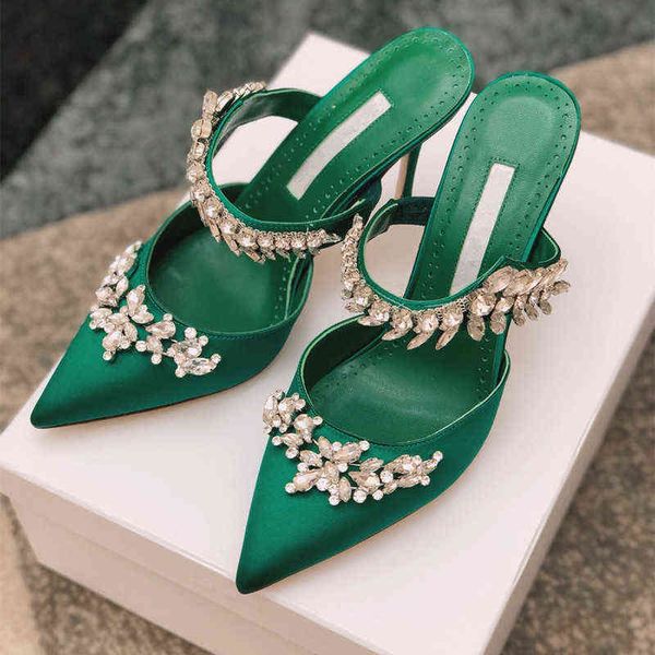 Europa y Estados Unidos 2022 Nuevos tacones altos con punta puntiaguda Muller Shoes Diamond Fashion Luxury Stiletto Ladies Sandalias G220520