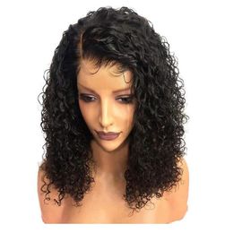 Europa en de Verenigde Staten Afrikaanse pruik klein krullend haarkap 35cm Natuurlijke kleur Lace Front wigs262Y