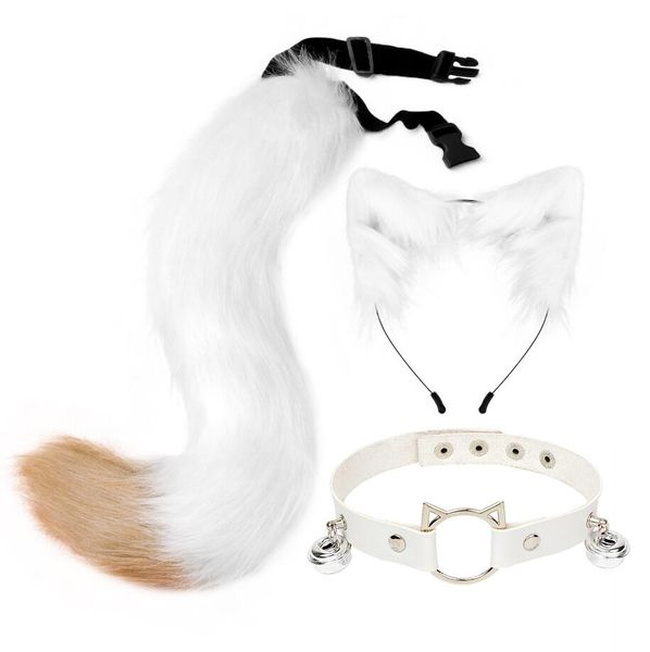 Europe et états-unis Cosplay à la main Simulation oreilles de renard en peluche bandeau de cheveux queue de renard ensemble Plus personnalité collier Punk 3 pièces/ensemble