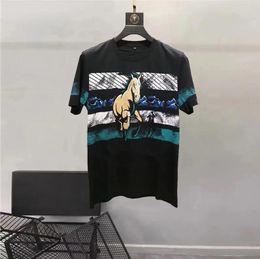 Europe et états-unis hommes 2024 été nouveau col rond manches courtes cheval au galop imprimé mode t-shirt style décontracté