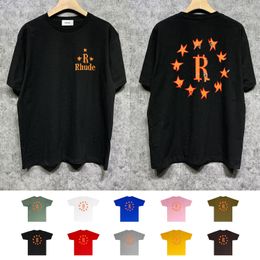 Europe et les États-Unis Niche Fashion Brand New Designer RH114 Orange Star Imprimé à manches courtes R90W84 HOMMES ET FEMMES PURE COTON PURT