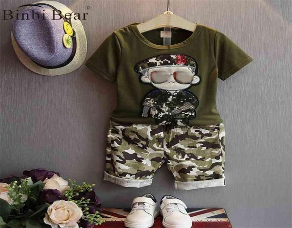 Costume d'été pour enfants d'été en Europe et aux États-Unis, t-shirt militaire de dessin animé, short de Camouflage, 2 ensembles de vêtements pour garçons 2108041113734