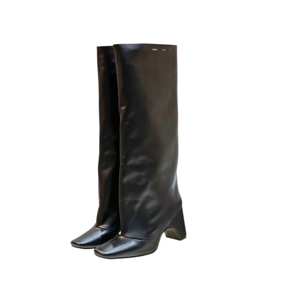 Europe et États-Unis vent niche pantalons bottes mais bottes longues au genou femme automne et hiver 2023 nouveau cuir talon épais tête carrée bottes courtes INS